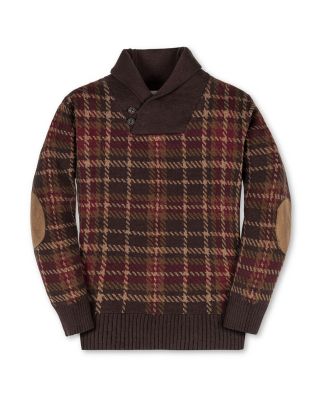 Boys' Organic Long Sleeve Intarsia Shawl Collar Sweater with Elbow Patches - Little Kid, Big Kid