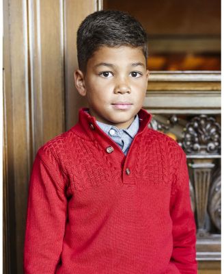 Boys' Organic Long Sleeve Mock Neck Sweater with Cable Yoke - Little Kid, Big Kid