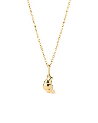  Croissant Charm Solid Yellow Gold Necklace