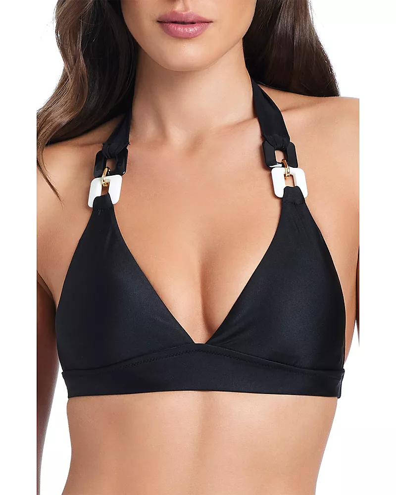 Red Carter Chain Detail Halter Bikini Top