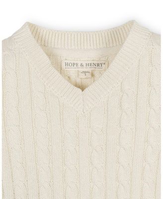 Boys&#39; Organic Long Sleeve V-Neck Cable Sweater - Little Kid, Big Kid