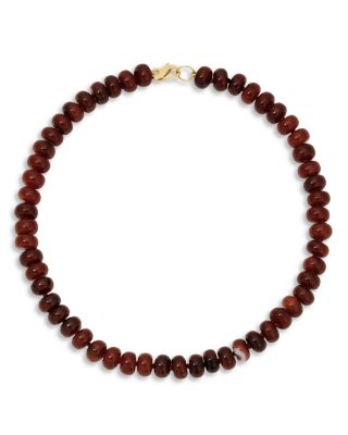 9K Yellow Gold Carnelian Cinnamon Spice Collar Necklace, 16"