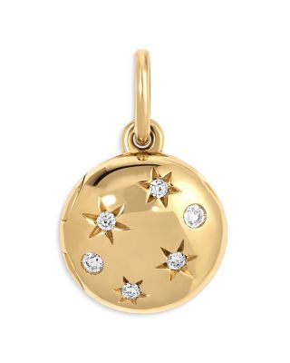 9K Yellow Gold Diamond Celestial Locket Hinged Charm Pendant