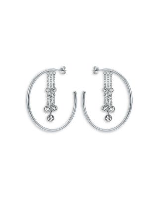 Cassidy Cascade Crystal Silver Tone Hoop Earrings, 1.7" diameter