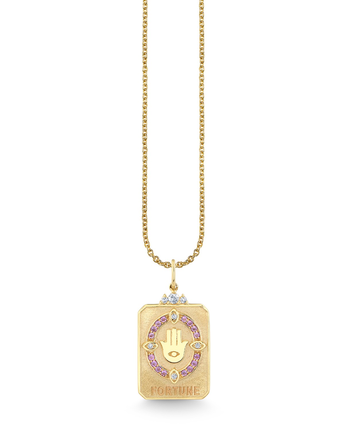 14K Yellow Gold Diamond & Amethyst Fortune Tarot Card Pendant Necklace, 16"