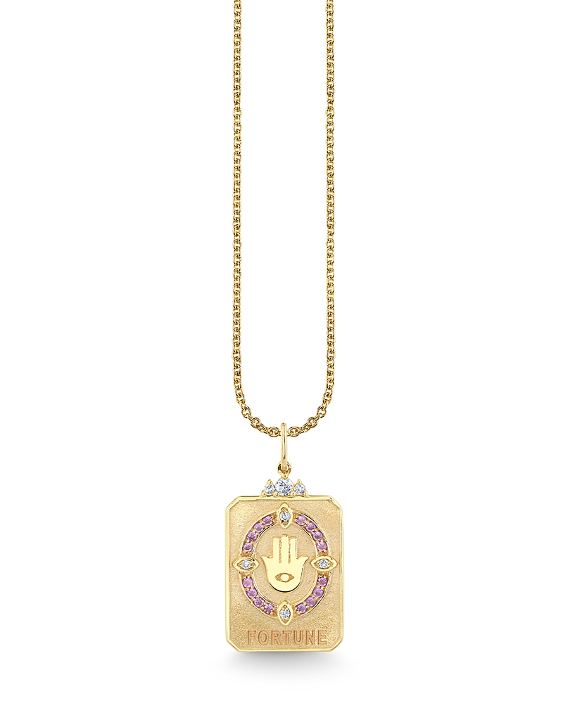 Sydney Evan 14k Yellow Gold Diamond & Amethyst Fortune Tarot Card Pendant Necklace, 16 In Gold