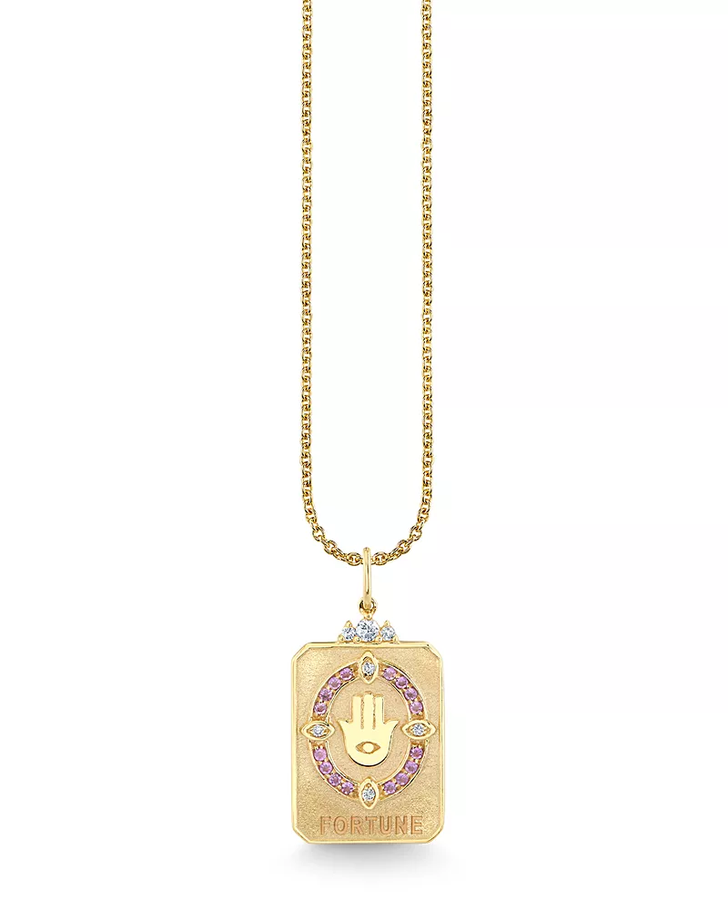 Sydney Evan 14K Yellow Gold Diamond & Amethyst Fortune Tarot Card Pendant Necklace, 16