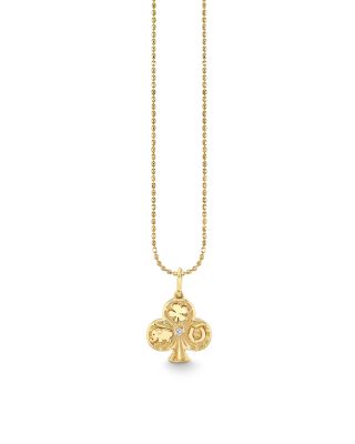 14K Yellow Gold Diamond Ace of Clubs Charm Necklace, 16"