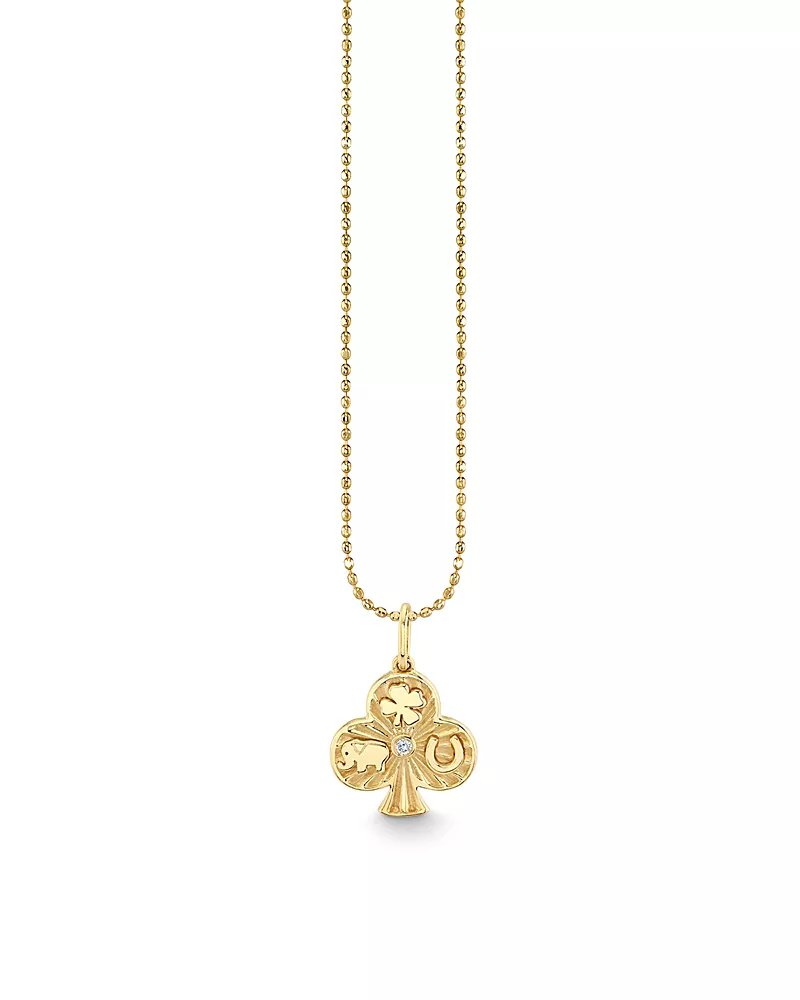 Sydney Evan 14K Yellow Gold Diamond Ace of Clubs Charm Necklace, 16