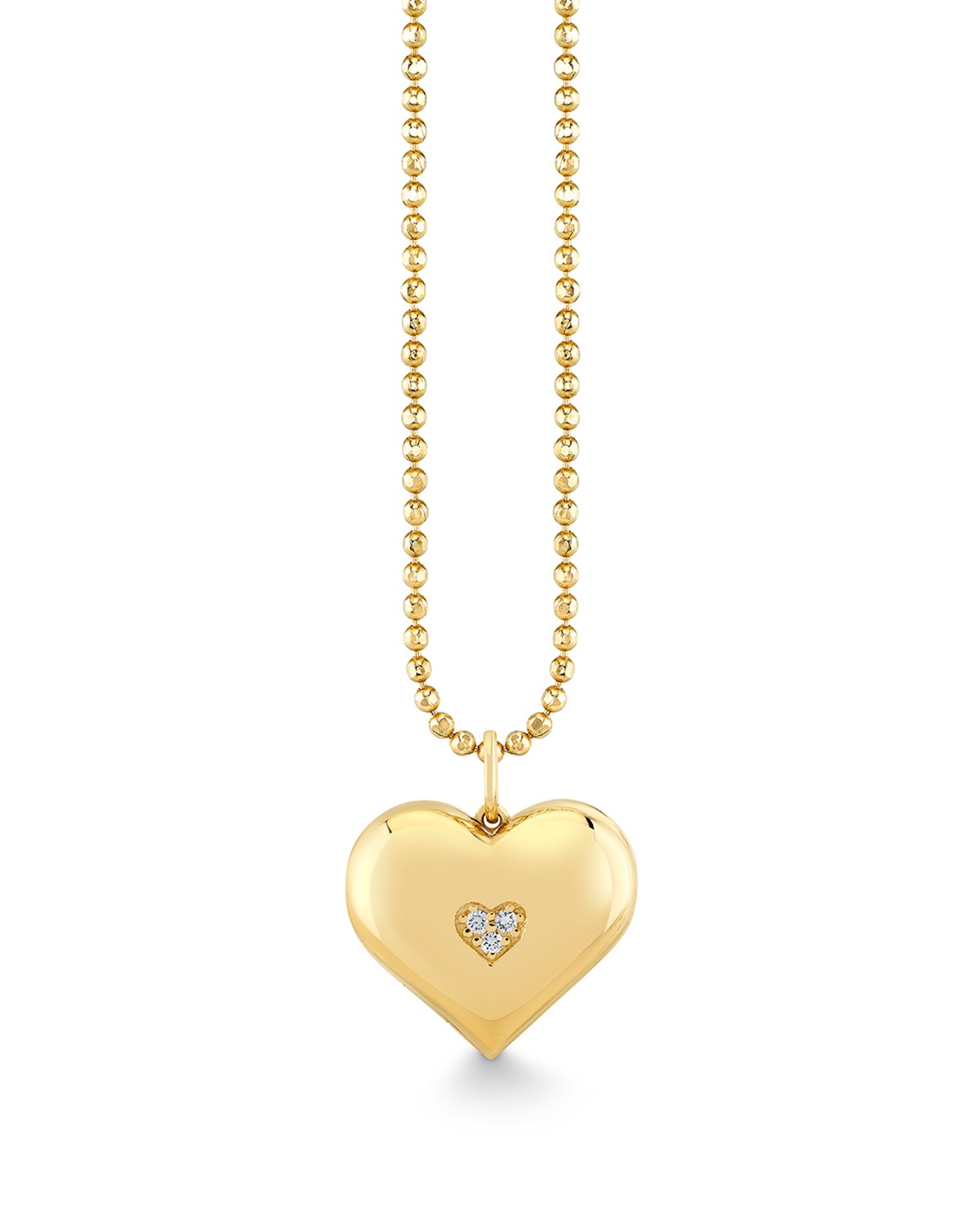 14K Yellow Gold Diamond Wallpaper Heart Locket Necklace, 16"
