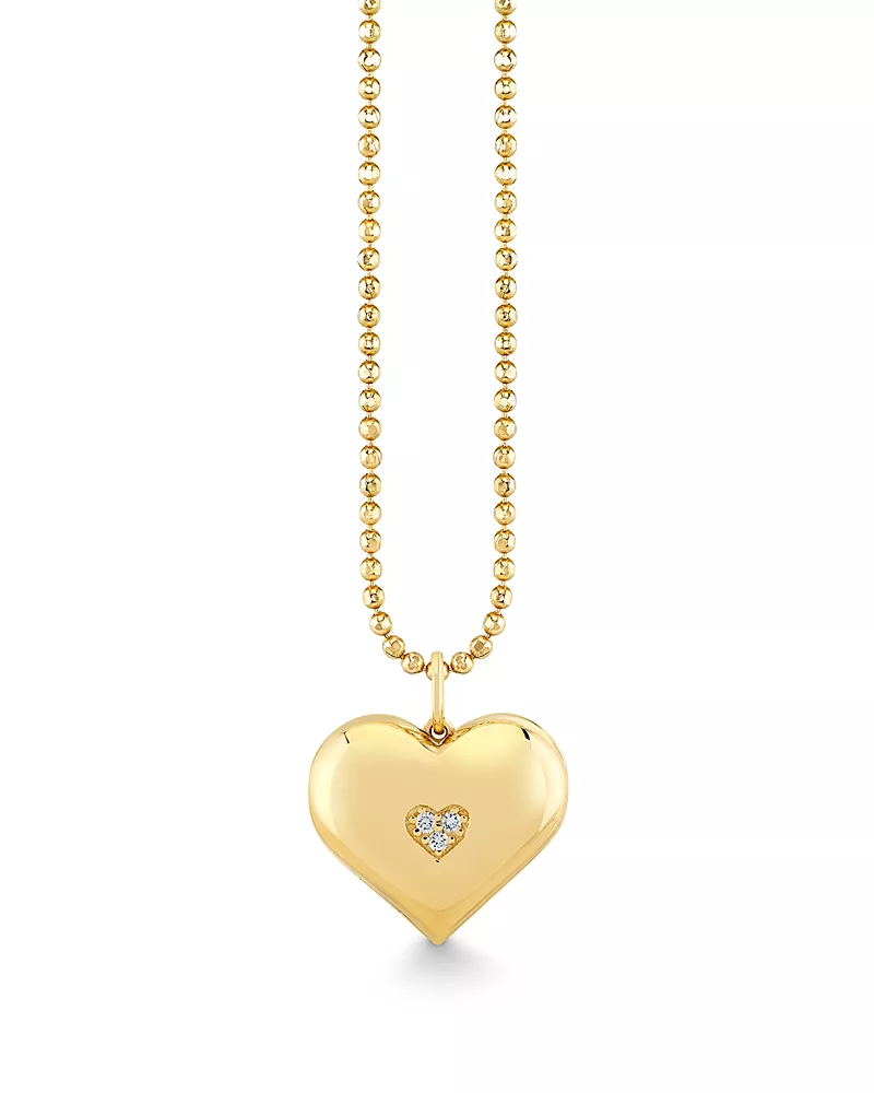 Sydney Evan 14K Yellow Gold Diamond Wallpaper Heart Locket Necklace, 16