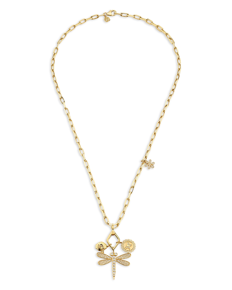 Sydney Evan 14K Yellow Gold Yellow Sapphire & Black & White Diamond Dragonfly Pendant Necklace, 22