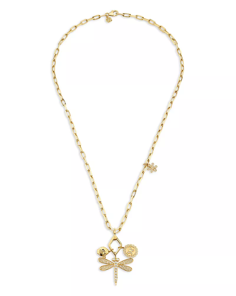 Sydney Evan 14K Yellow Gold Yellow Sapphire & Black & White Diamond Dragonfly Pendant Necklace, 22