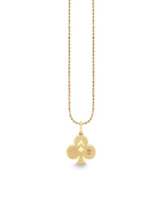 14K Yellow Gold Diamond Ace of Clubs Charm Necklace, 16"