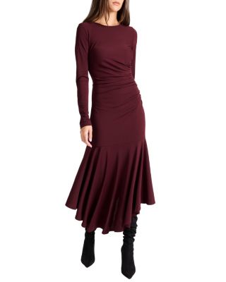 Abigail Long Sleeve Hi Lo Dress with Side Ruching in Fluid Jersey