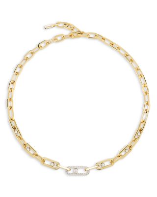 18K Yellow Gold Move Link Diamond Pav&eacute; Collar Necklace, 17.7"