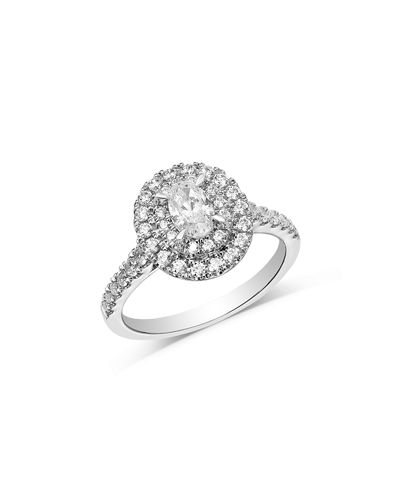 Bloomingdale's Fine Collection Diamond Oval & Round Double Halo Engagement Ring in 14K White Gold, 1.0 tcw