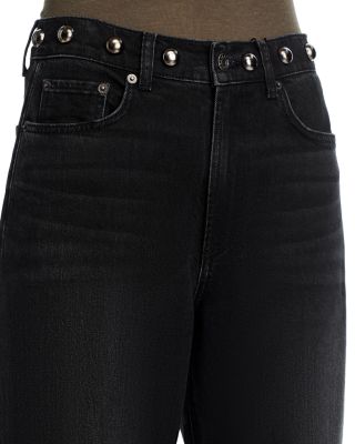 Samo High Rise Straight Jeans in Black Stone Studded
