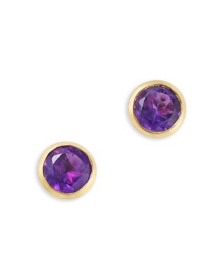 Semi Precious Gemstone Bezel Set Stud Earrings in 14K Yellow Gold