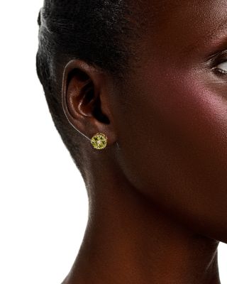 Peridot & Diamond Flower Stud Earrings in 14K Yellow Gold