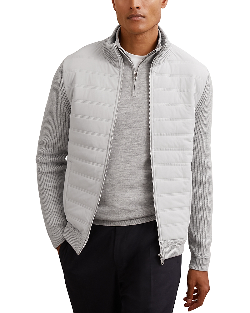Reiss Townsend Long Sleeved Zip Through Funnel Quilted Jacket In Gray