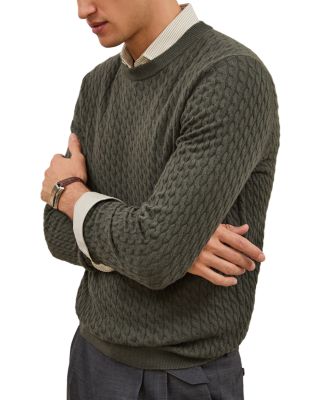 Harrogate Long Sleeved Crewneck Cable Cashmere Blend Sweater