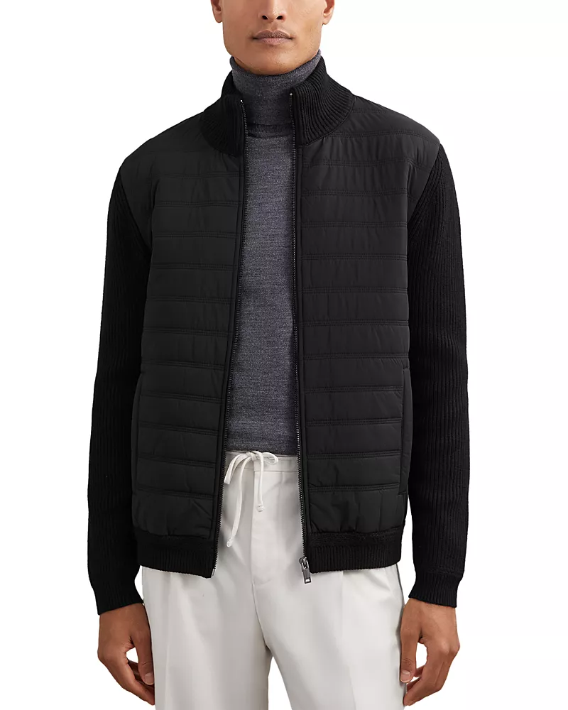 Reiss Townsend Long Sleeved Zip Through Funnel Quilted Jacket