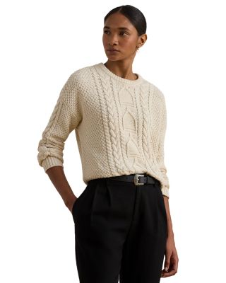 Cable Knit Cotton Crewneck Sweater