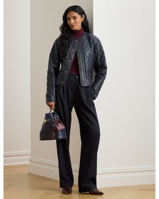 Striped Pleated Wool Blend Twill Pants