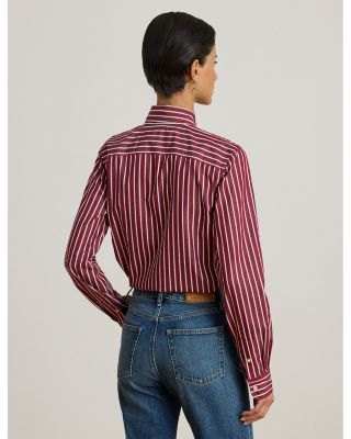 Striped Cotton Broadcloth Tie Neck Shirt