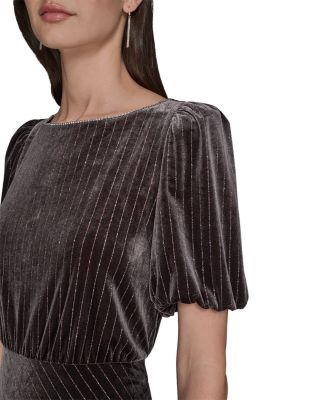 Velvet Pinstriped Midi Dress