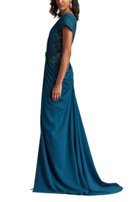 Julina Draped Overlay Embroidered Gown