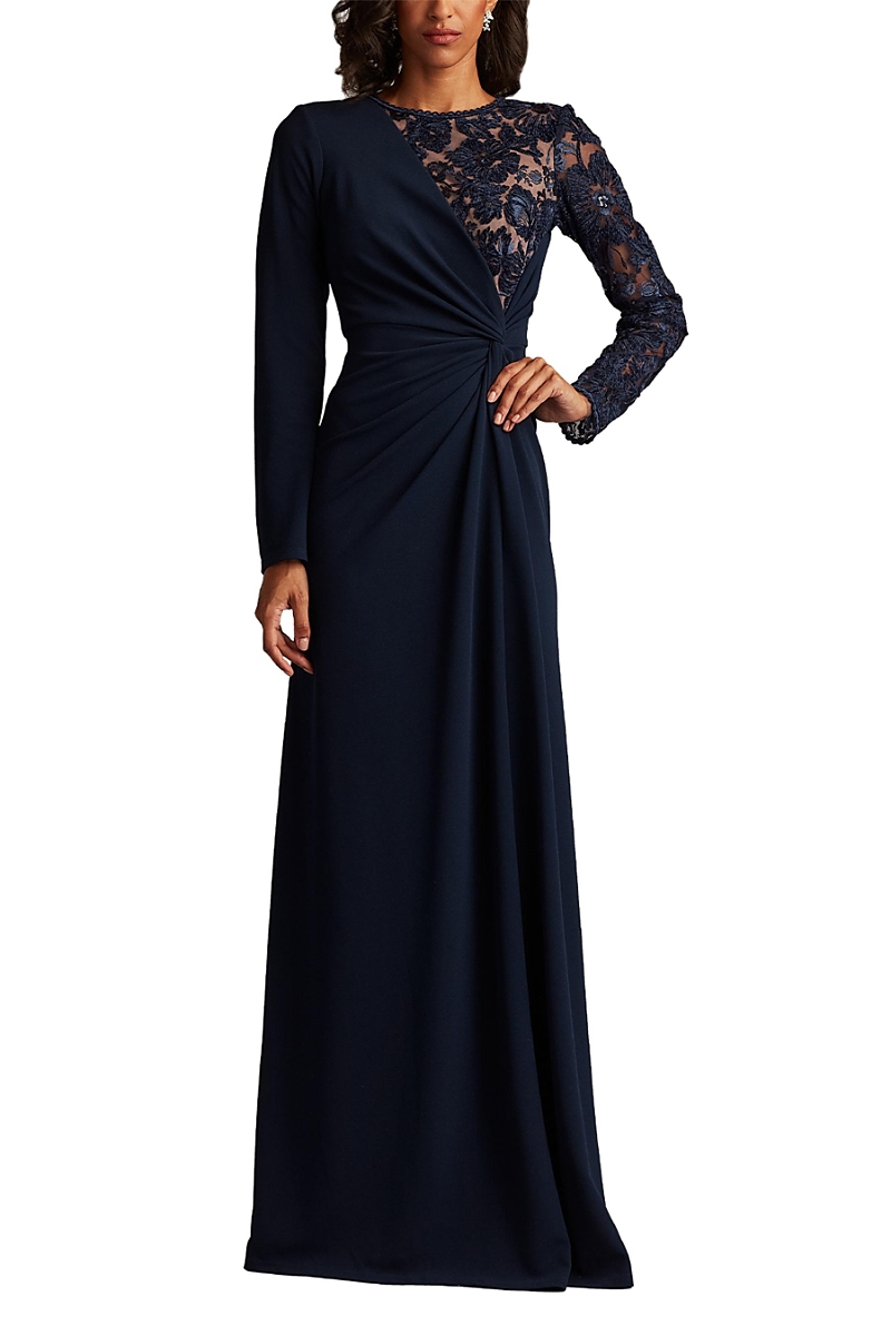 Tadashi Shoji Devika Embroidered Twist-Drape Gown