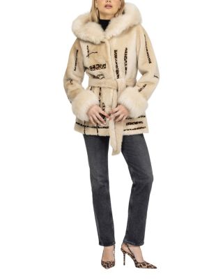 Reversible Shearling Parka with Shearling Hood Trim & Cuffs with Belt Coat
