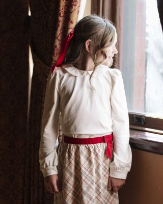 Organic Long Sleeve Knit Top with Woven Collar - Big Kid