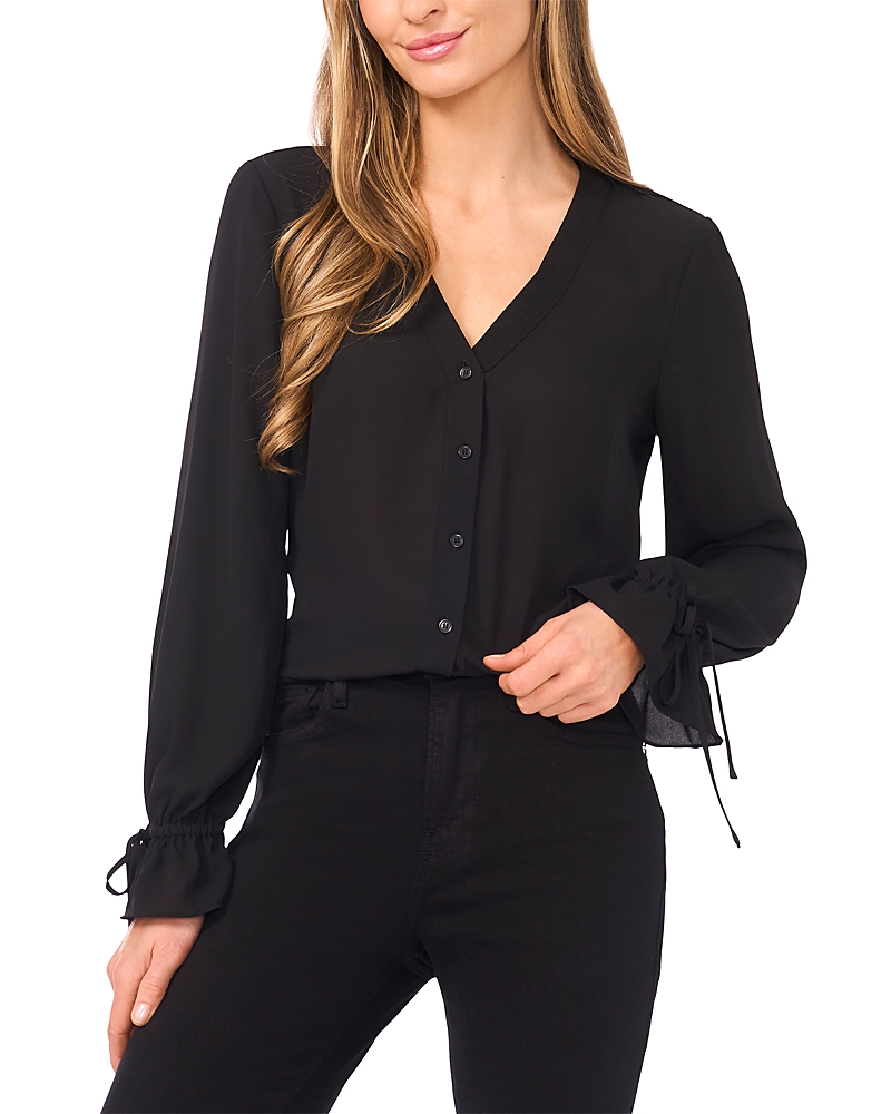 Cece Tie Sleeve Blouse In Black