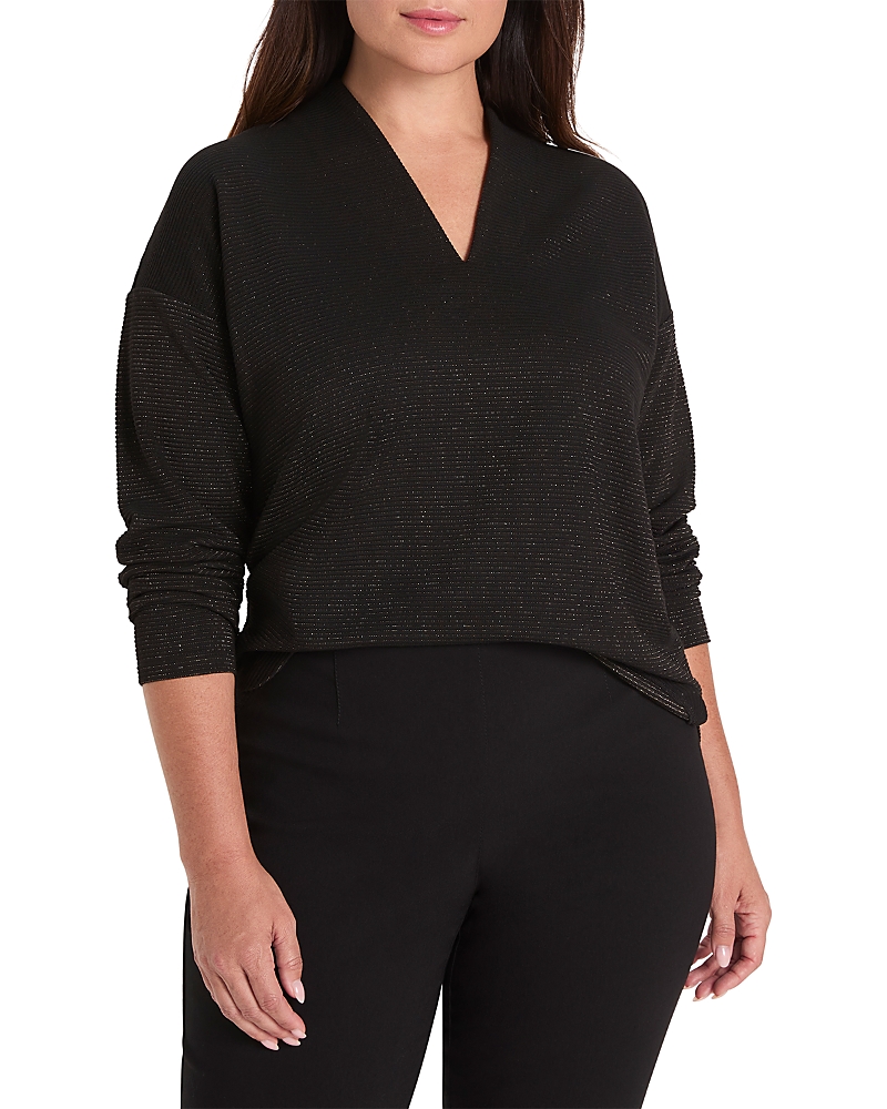 Nic+zoe Plus Sparkle Stripe Every Day Top In Black