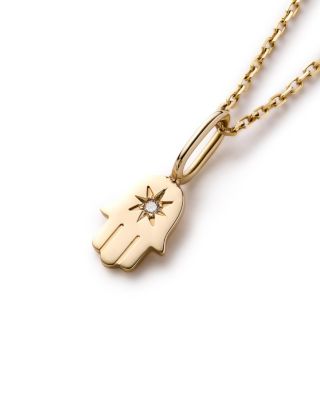 Solid Yellow Gold Lab Grown Diamond Hamsa Necklace