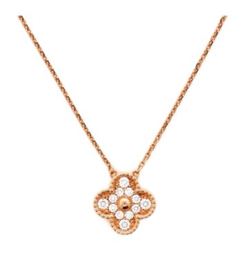  Vintage Alhambra Pendant Necklace 18K Rose Gold and Diamonds, 17 - 18.75"