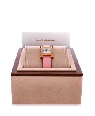 Heure H Quartz Watch in Plated Metal and Leather with Mother of Pearl 25mm