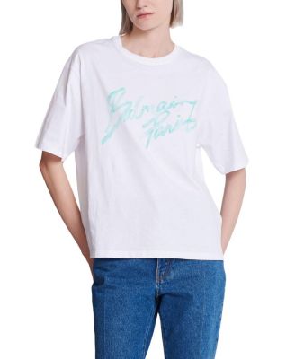  Boxy T-Shirt with Balmain Paris Brush Print