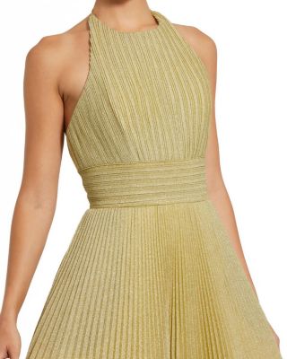 Shimmering Pleated Georgette High Neck Gown