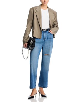 Ripped Straight Jeans in Deep Blue