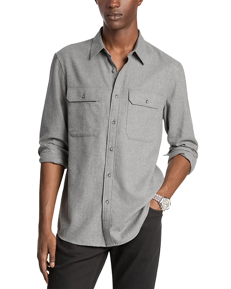 Michael Kors Button Front Flannel Shirt In Gray