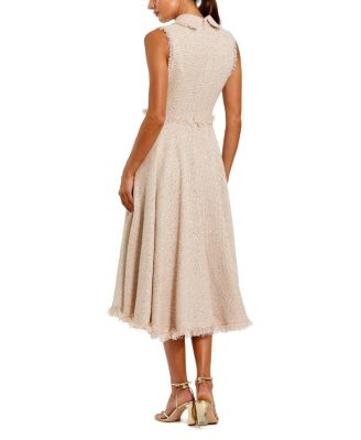 Boucle Sleeveless Collared Button Up Midi Dress