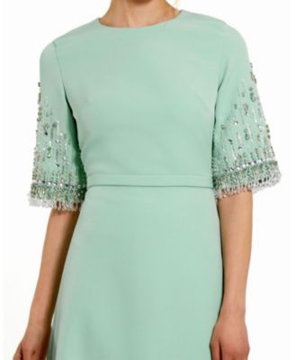  Crepe A Line Gown With Beaded 3/4 Sleeves