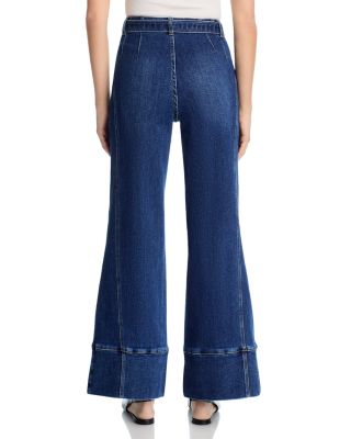 Belted Seamed High Rise Wide Leg Jeans  in Indigo