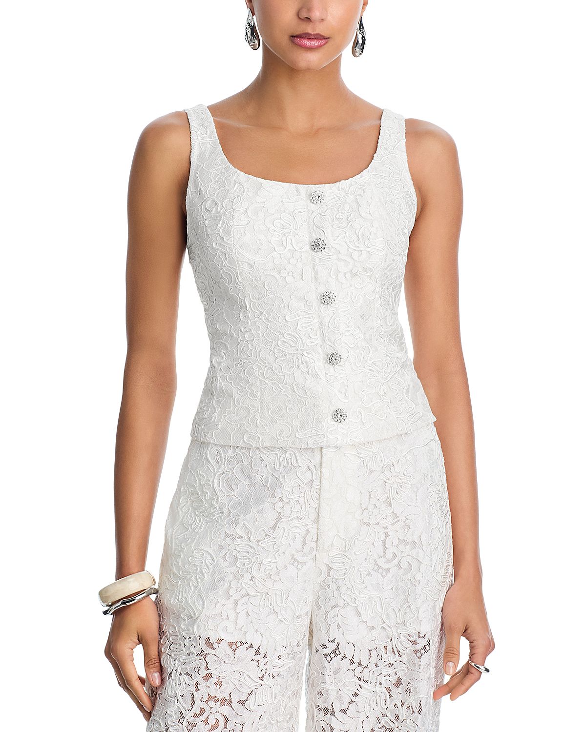 Aqua Soutache Cord Sleeveless Lace Top - Exclusive