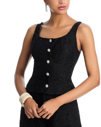 AQUA Soutache Cord Sleeveless Lace Top - Exclusive