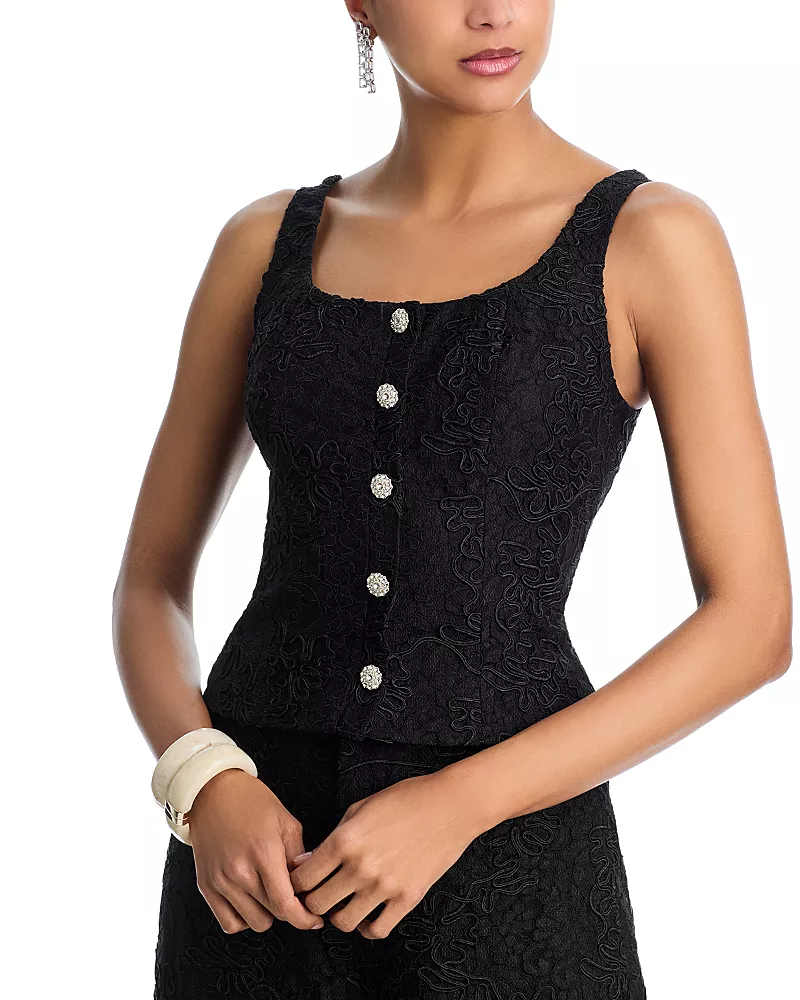 Aqua Soutache Cord Sleeveless Lace Top - Exclusive